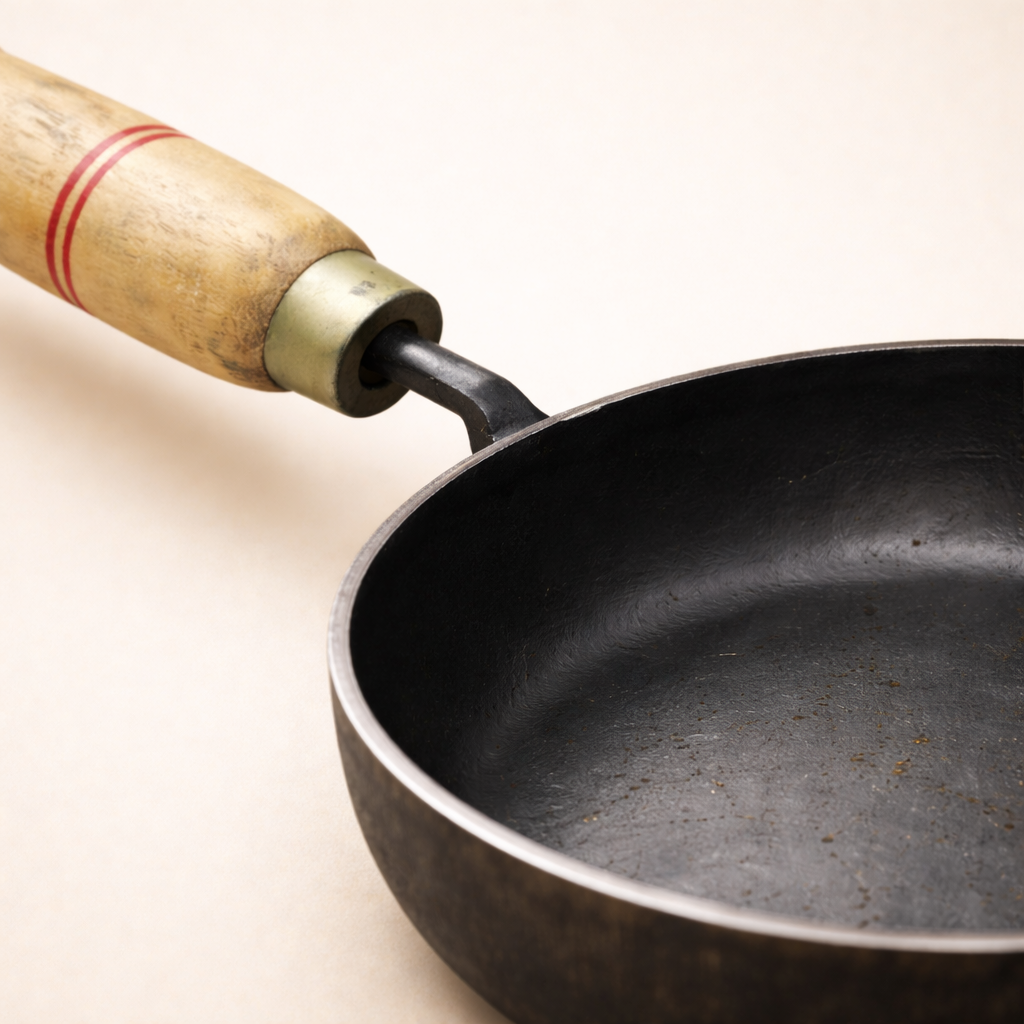 Pure Iron Tadka Pan 6 Inch with Wooden Handle – Gas, Induction & Firewood Compatible