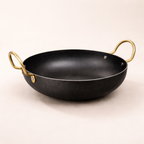 Kadai - Pure iron | Natural Finish | Induction & Gas, Fire wood friendly Base | PFOA Free | High Temperature Resistant | 10 inches | Black