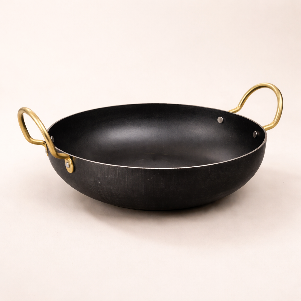 Kadai - Pure iron | Natural Finish | Induction & Gas, Fire wood friendly Base | PFOA Free | High Temperature Resistant | 10 inches | Black