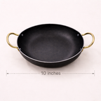 Kadai - Pure iron | Natural Finish | Induction & Gas, Fire wood friendly Base | PFOA Free | High Temperature Resistant | 10 inches | Black