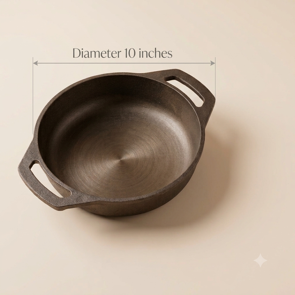 Cast Iron Ultra Smooth Flat Base Kadai 10 Inch