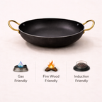 Kadai - Pure iron | Natural Finish | Induction & Gas, Fire wood friendly Base | PFOA Free | High Temperature Resistant | 10 inches | Black