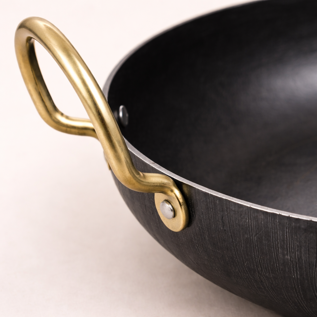 Kadai - Pure iron | Natural Finish | Induction & Gas, Fire wood friendly Base | PFOA Free | High Temperature Resistant | 10 inches | Black