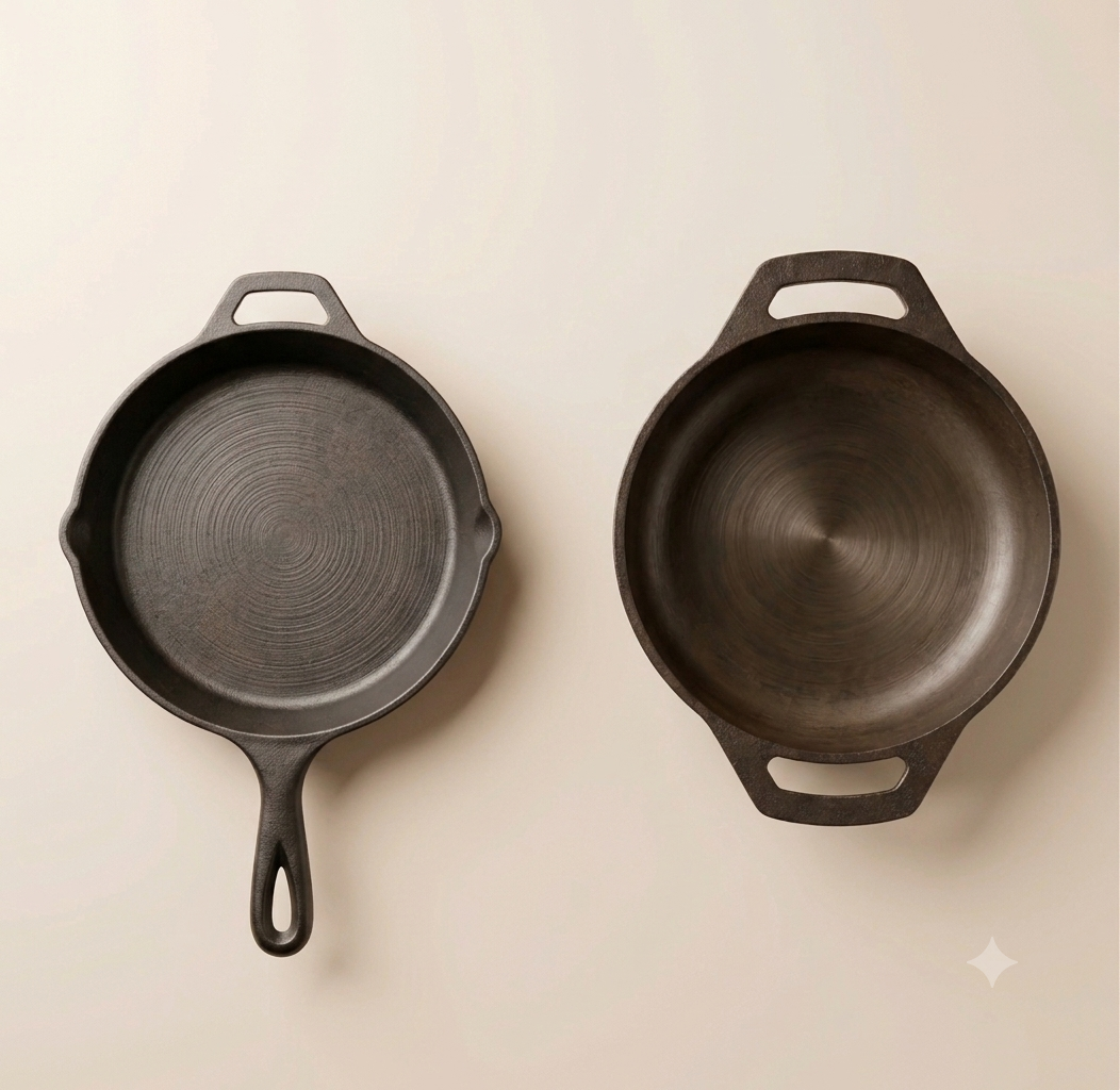 Cast iron Curry Master Combo | Skillet 27 Cm + Flat base Kadai 25 Cm