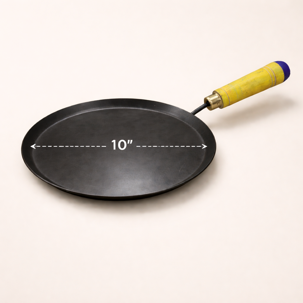 Iron Dosa & Roti Tawa with Wooden Handle| All Stove Compatible (Gas, Induction, Firewood) | 10-Inches