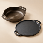 Cast Iron Dosa Combo | Dosa tawa Double handle 30Cm + Flat base Kadai 25Cm + Tadka Pan