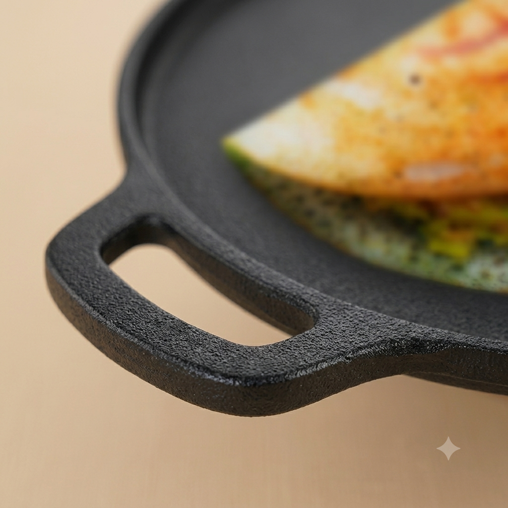 Cast Iron Dosa Combo | Dosa tawa Double handle 30Cm + Flat base Kadai 25Cm + Tadka Pan