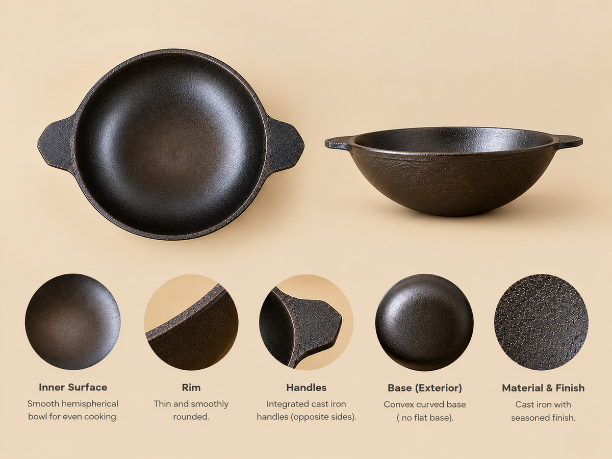 Cast Iron Appachetty with Stainless Steel Lid, 22 cm | Naturally Nonstick | Pre-Seasoned with 100% Vegetable Oil | Toxin-Free | Tasty Appams | Bring Back Nostalgic Taste Induction and Gas Stove Compatible